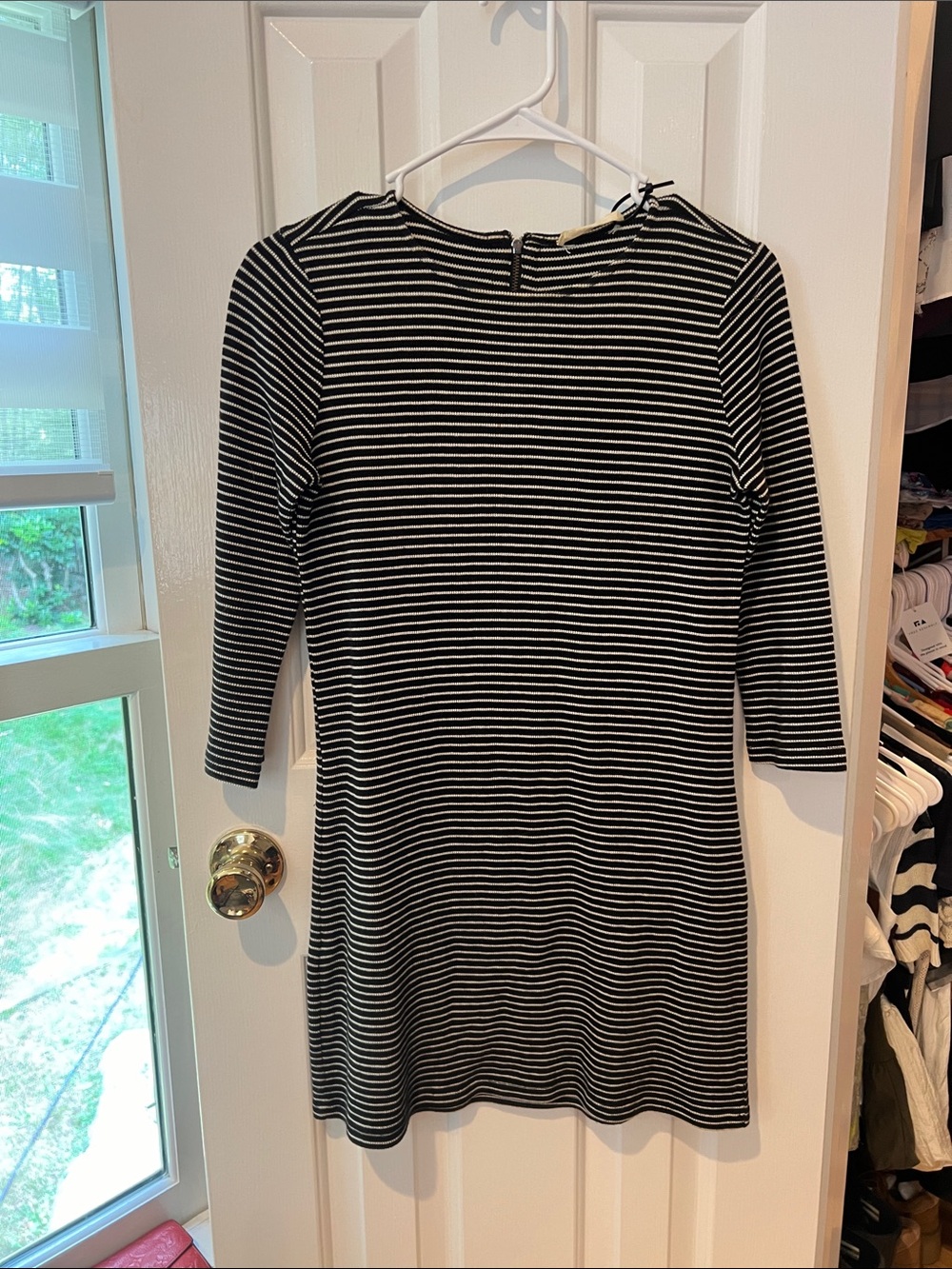 Mango Black and White Striped Long Sleeve Dress
